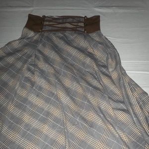 Gothic Punk Plaid Midi Skirts High Waist A-Line Long Skirt with Pockets